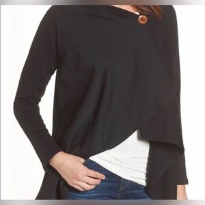 Bobeau One Button Fleece Wrap Cardigan | Black | medium